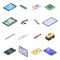 Tablet repair icons set, isometric style