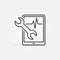 Tablet Repair outline icon - vector Device with Wrench sign