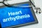 Tablet with the text Heart arrythmia the display