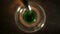 Tabletop close up video of pouring green liquor to the glass in slowmotion, pouring alcohol in a bar, bartender at work