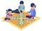 Tabletop game. Children playing on the floor, self employment. Flat style Cartoon raster