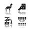 Tabletop games drop shadow black glyph icons set