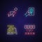 Tabletop games neon light icons set