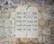 Tablets with the ten commandments of the wall near the grave of King David in the old city of Jerusalem, Israel