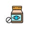 Tablets, vitamins, medicine for vision flat color line icon.