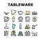 Tableware For Banquet Or Dinner Icons Set Vector