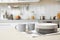 Tableware and blurred view of kitchen interior