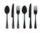 Tableware such as spoon, knife, fork silhouette.