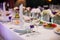 Tablewear and silverware closeup at wedding reception table