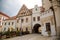 Tabor, South Bohemia, Czech Republic, 29 August 2021: Narrow medieval square with baroque and renaissance historical buildings,