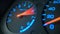 Tachometer in blue and with a red arrow on the car dashboard 3D
