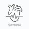 Tachycardia flat line icon. Vector outline illustration of heart and cardiogram. Black thin linear pictogram for ecg