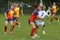 Tackle during female rugby game