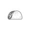 Taco filled with lettuce, tomato and beans vector line icon