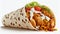 Taco mexican tortilla wrap with chicken isolated. AI