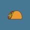 Taco shell filled with lettuce, tomato slices, red beans and poultry vector illustration