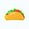 Taco with tortilla shell outline illustration. Mexican lunch flat line vector icon.