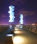 Tacoma. Bridge from downtown to Glass Museum at night.