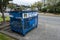 Tacoma, WA USA - circa August 2021: Angled view of a corrugated cardboard recycling bin in the Old Town Tacoma area