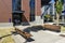 Tacoma, WA USA - circa August 2021: View of benches outside of the Keystone Auditorium building at the University of Washington in