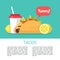 Tacos. Delicious Mexican fast food in corn tortillas. Vector il