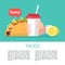 Tacos. Delicious Mexican fast food in corn tortillas. Vector il