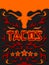Tacos Menu with Bull concept, Five Stars Beef Meat Restaurant Poster