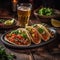 Tacos Mexico On Stone In Rustic Pub. Generative AI