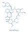 Tacrolimus fujimycin, FK-506 immunosuppressant drug molecule. Skeletal formula.