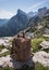 Tactical backpack on the background of the Cantabrian mountains