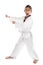 Tae Kwon Do Asian girl on white background.