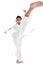 Tae Kwon Do Asian girl on white background.