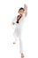 Tae Kwon Do Asian girl on white background.