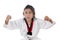 Tae Kwon Do Asian girl on white background.