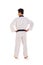 Tae-kwon-do champion pose, back shot portrait