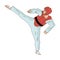 Taekwondo fighter in white kimono and red protection sports.Olympic sports single icon in cartoon style vector symbol