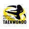 Taekwondo Martial Arts School Banner or Label with Fighter Jumping and Typography on White Background. Fighting Club