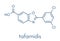Tafamidis familial amyloid polyneuropathy FAP drug molecule. Skeletal formula.