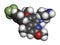 Tafenoquine malaria drug molecule. 3D rendering. Atoms are represented as spheres with conventional color coding: hydrogen (white