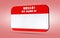 Tag Name Red 3D Card Design On Red background. Hello! My name Is: Text With White Nametag Blan