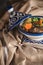 With tagine cooked beef, chickpeas and vegetables. Traditional m