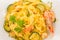 Tagliatelle with bottarga, shrimps and zucchini