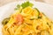 Tagliatelle with bottarga, shrimps and zucchini