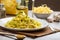 Tagliatelle with chicken curry, leek and garlic