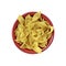 Tagliatelle noodles in a red bowl Isolated on white background.