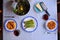 Tagliatelle Pasta with Bolognese Sauce, Baked Asparagus, parmesan cheese, salad and red wine