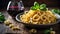 tagliatelle pasta with herbs in a plate kitchen portion traditional lunch