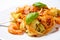 Tagliatelle with shrimps and basil