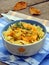 Tagliatelle, spaghetti with chicken with pumpkin s