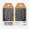 Tags design on both sides, cardboard sale labels with barcode. Golden microchip pattern, abstract template, connecting